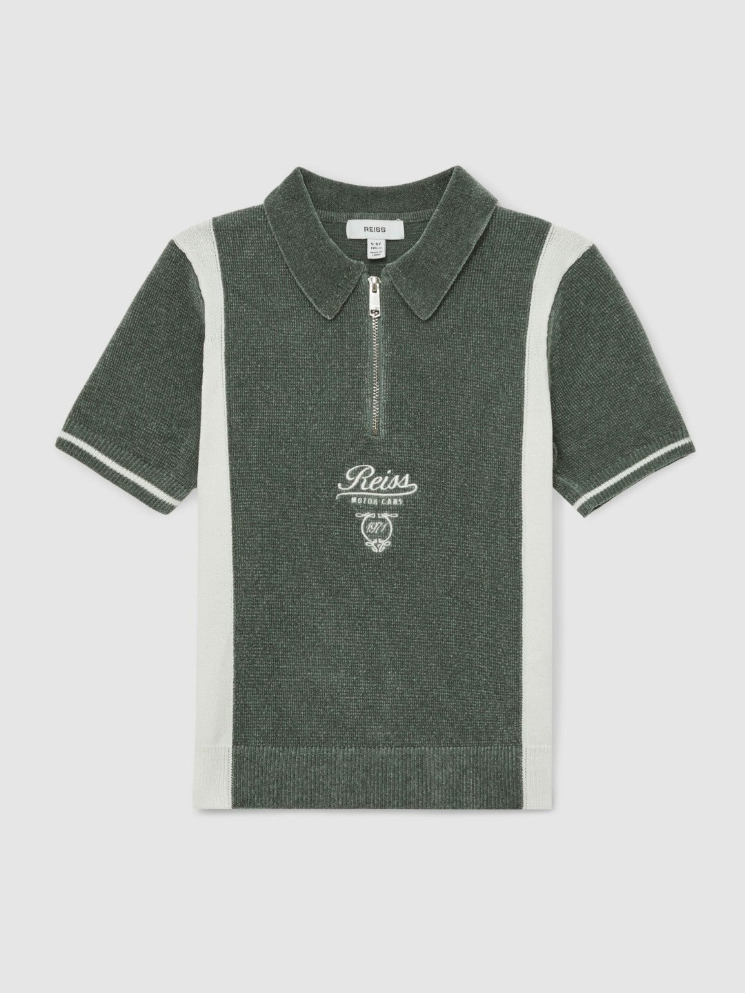 13-14 yrs Chenille Tipped Motor Cars Polo Shirt in Dark Sage Green/White Children & Baby | Reiss