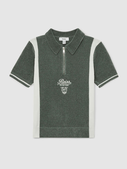 13-14 yrs Chenille Tipped Motor Cars Polo Shirt in Dark Sage Green/White Children & Baby | Reiss