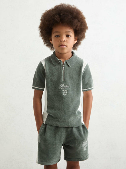 13-14 yrs Chenille Tipped Motor Cars Polo Shirt in Dark Sage Green/White Children & Baby | Reiss