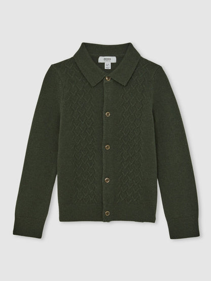 13-14 yrs Wool V-Stitch Button-Through Cardigan in Forest Green Children & Baby | Reiss