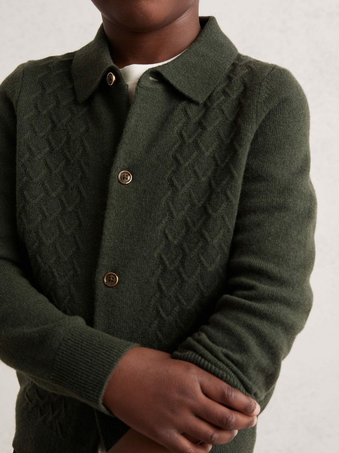 13-14 yrs Wool V-Stitch Button-Through Cardigan in Forest Green Children & Baby | Reiss
