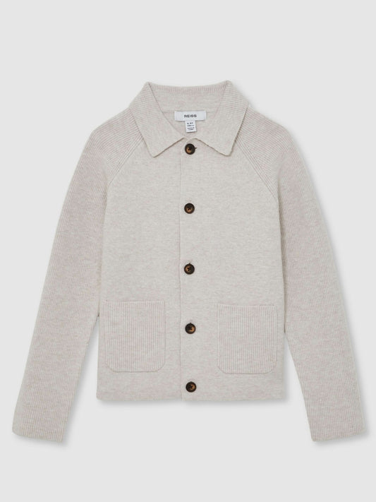13-14 yrs Button-Through Knitted Cardigan in Oatmeal Melange Children & Baby | Reiss