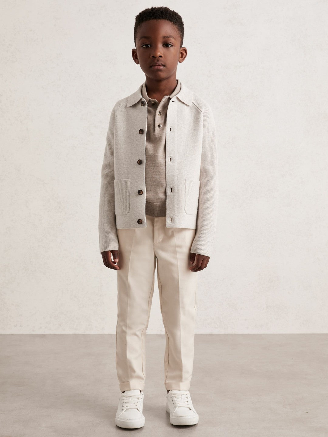 13-14 yrs Button-Through Knitted Cardigan in Oatmeal Melange Children & Baby | Reiss