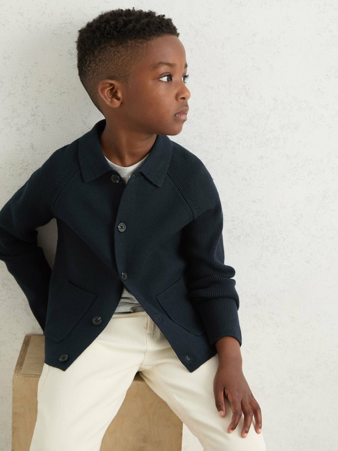 3-9 yrs Button-Through Knitted Cardigan in Navy Children & Baby | Reiss