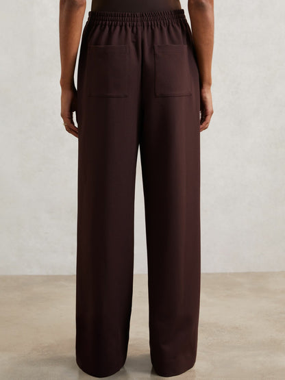 Petite Wide Leg Elasticated Waist Trousers in Burgundy Women | Reiss