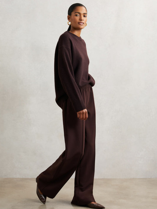 Wide Leg Elasticated Waist Trousers in Burgundy Women | Reiss