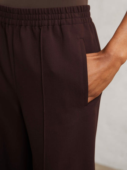 Wide Leg Elasticated Waist Trousers in Burgundy Women | Reiss