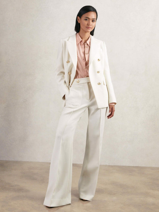 Petite Double-Breasted Twill Suit Blazer With Wool in White Women | Reiss