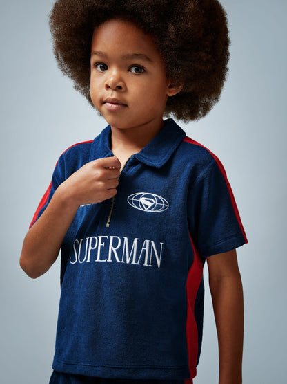 9-13 yrs Superman Towelling Polo Shirt in Blue/Red Children & Baby | Reiss
