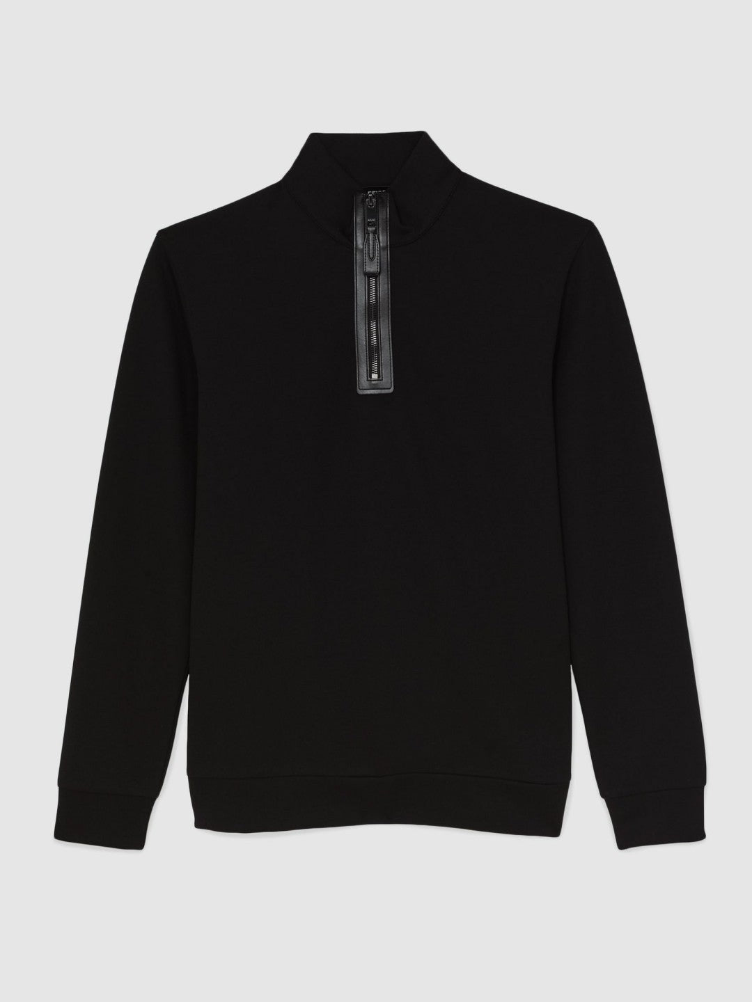 Leather-Placket Interlock Sweatshirt in Black Men | Reiss
