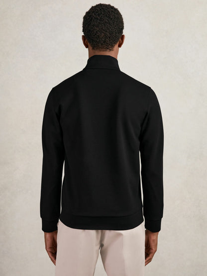 Leather-Placket Interlock Sweatshirt in Black Men | Reiss