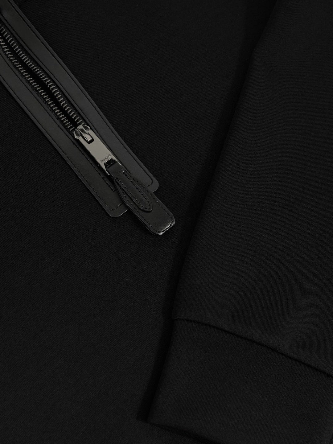 Leather-Placket Interlock Sweatshirt in Black Men | Reiss