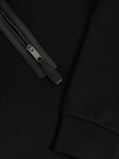 Leather-Placket Interlock Sweatshirt in Black Men | Reiss