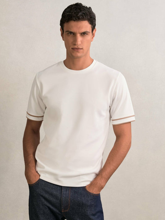 Textured Crew-Neck Tipped T-Shirt in White Men | Reiss