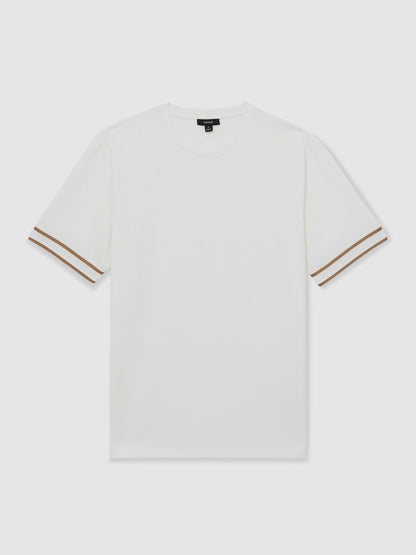 Textured Crew-Neck Tipped T-Shirt in White Men | Reiss