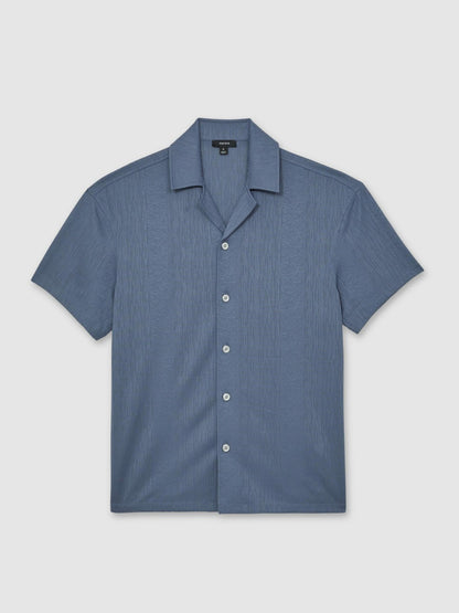 Jacquard-Stripe Cuban-Collar Shirt in Airforce Blue Men | Reiss