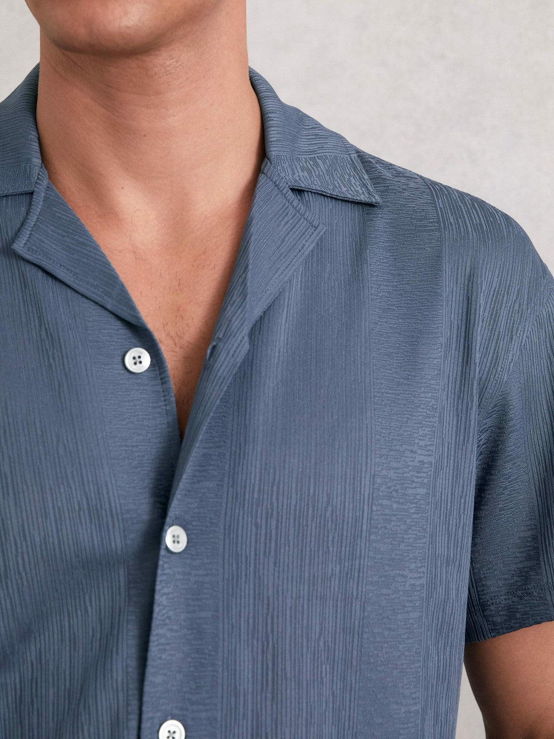Jacquard-Stripe Cuban-Collar Shirt in Airforce Blue Men | Reiss