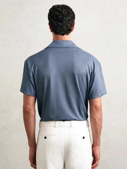 Jacquard-Stripe Cuban-Collar Shirt in Airforce Blue Men | Reiss