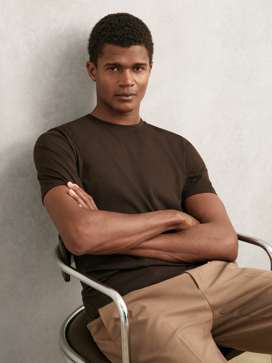 Cotton Crew Neck T-Shirt in Coco Brown Men | Reiss