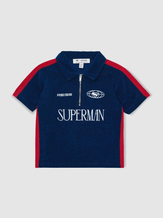 13-14 yrs Superman Towelling Polo Shirt in Blue/Red Children & Baby | Reiss