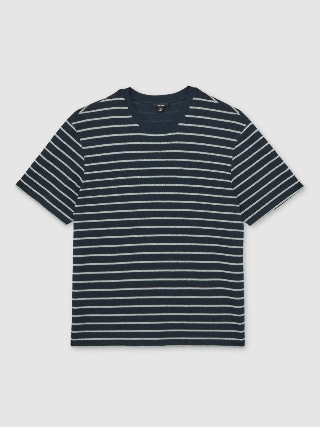 Cotton Textured Stripe T-Shirt in White/Navy Men | Reiss