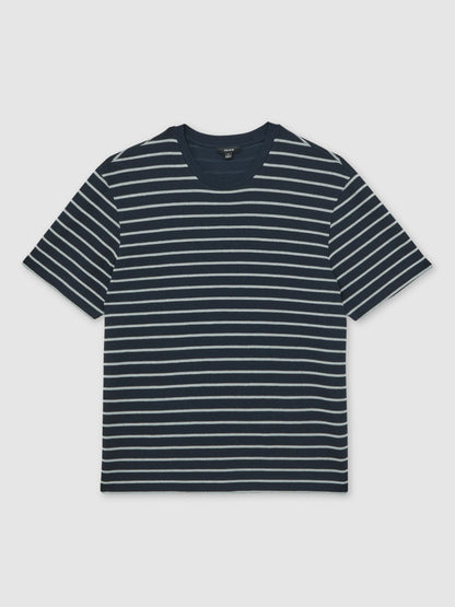 Cotton Textured Stripe T-Shirt in White/Navy Men | Reiss