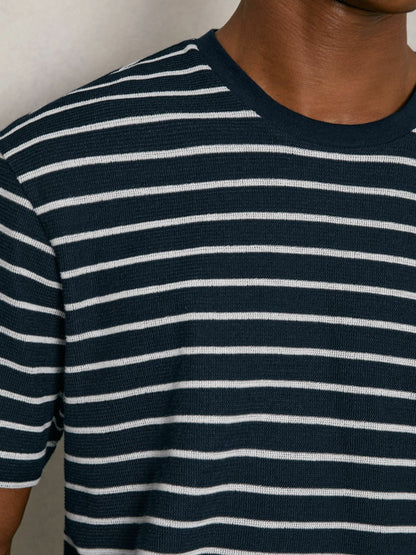 Cotton Textured Stripe T-Shirt in White/Navy Men | Reiss