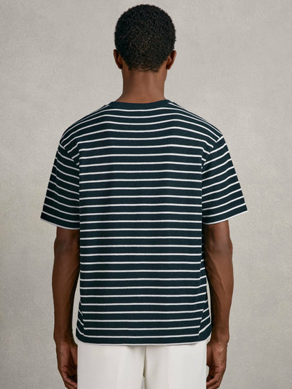 Cotton Textured Stripe T-Shirt in White/Navy Men | Reiss