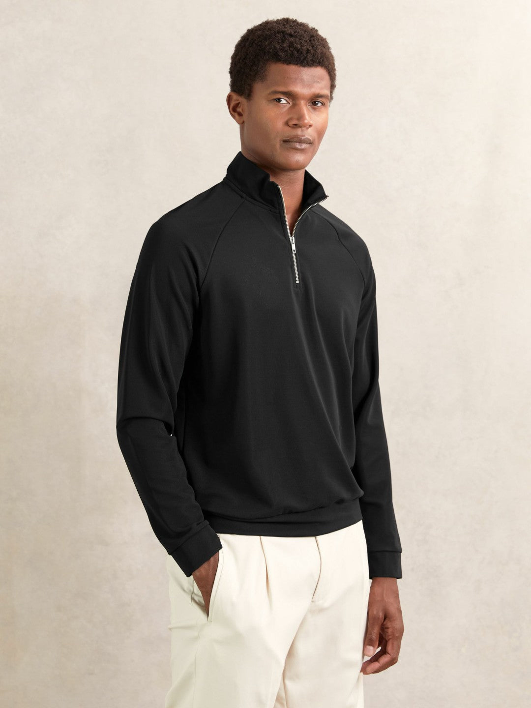 Half-Zip Funnel-Neck Sweatshirt in Black Men | Reiss