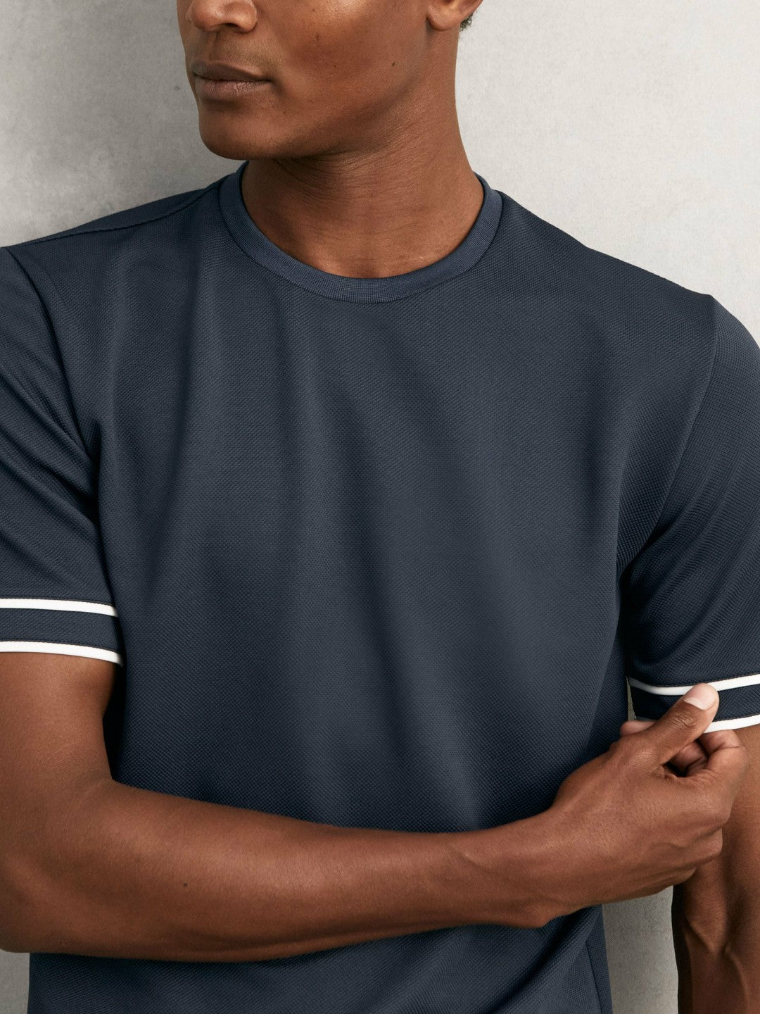 Textured Crew-Neck Tipped T-Shirt in Airforce Blue Men | Reiss
