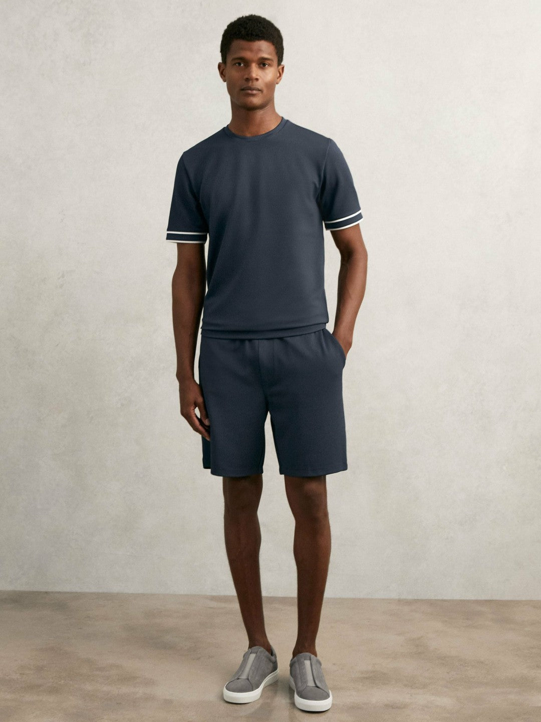 Textured Crew-Neck Tipped T-Shirt in Airforce Blue Men | Reiss