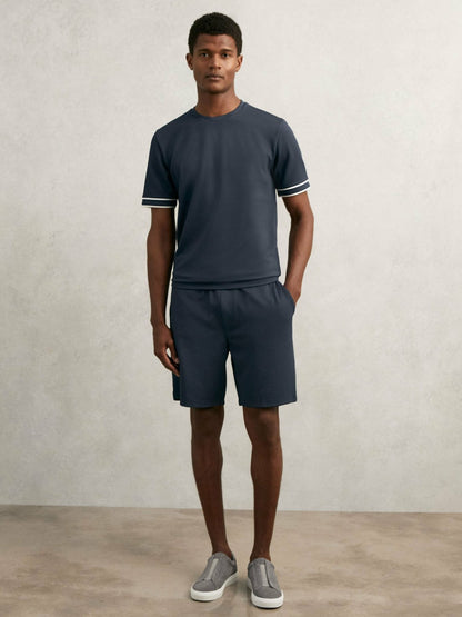 Textured Crew-Neck Tipped T-Shirt in Airforce Blue Men | Reiss
