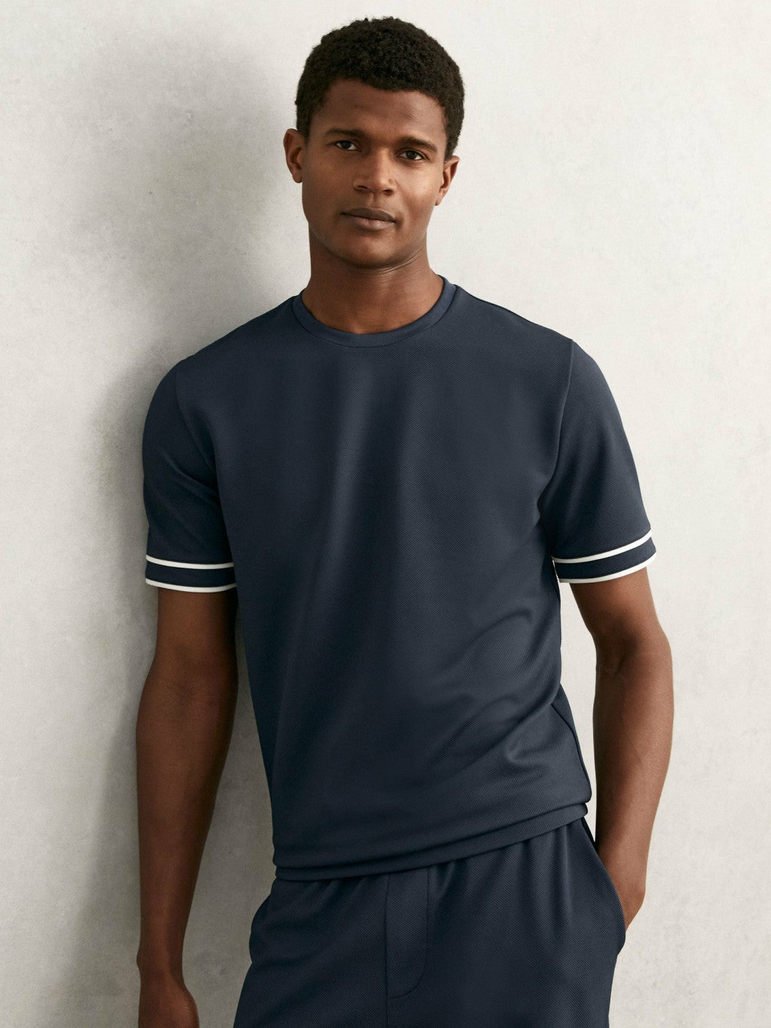 Textured Crew-Neck Tipped T-Shirt in Airforce Blue Men | Reiss