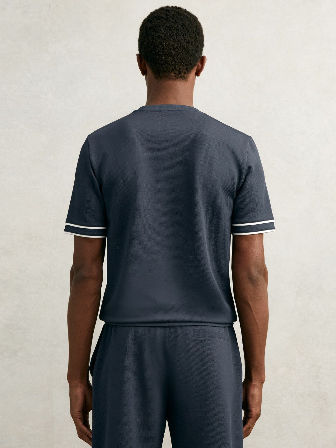 Textured Crew-Neck Tipped T-Shirt in Airforce Blue Men | Reiss