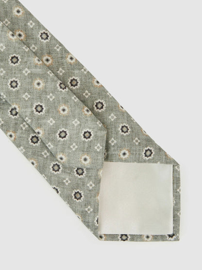 Silk Floral-Medallion Tie in Soft Sage Men | Reiss