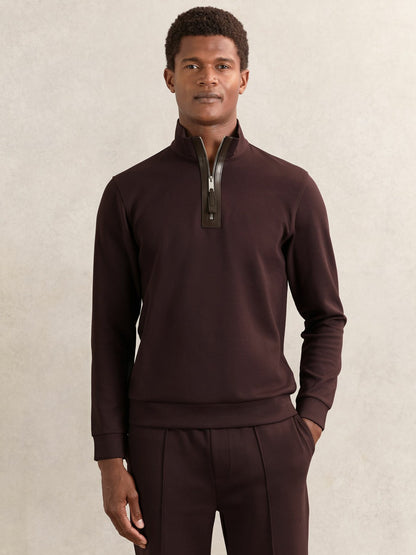 Leather-Placket Interlock Sweatshirt in Cherry Red Men | Reiss