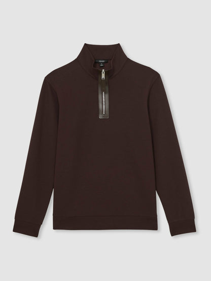 Leather-Placket Interlock Sweatshirt in Cherry Red Men | Reiss