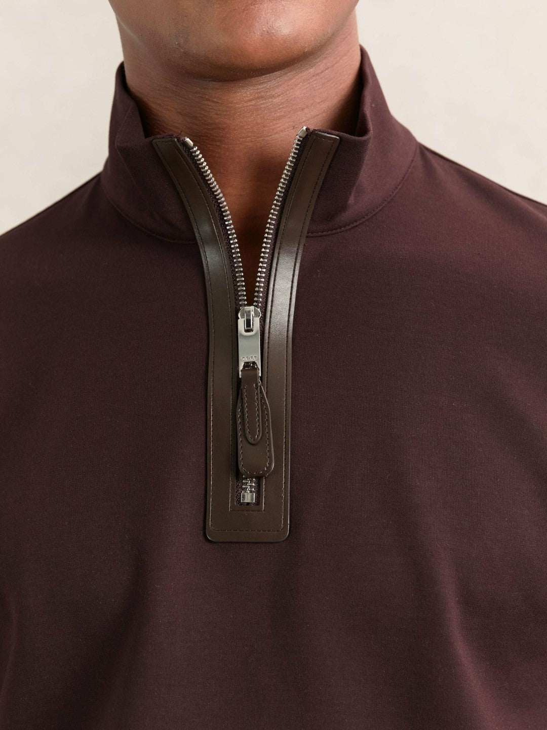 Leather-Placket Interlock Sweatshirt in Cherry Red Men | Reiss