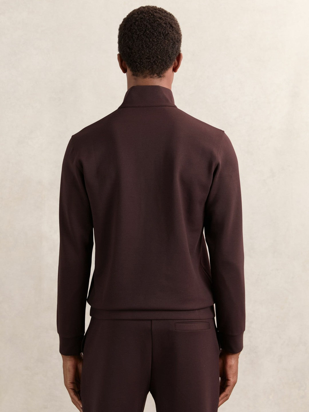 Leather-Placket Interlock Sweatshirt in Cherry Red Men | Reiss