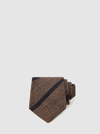 Wool-Silk Striped Tie in Chocolate Brown Men | Reiss