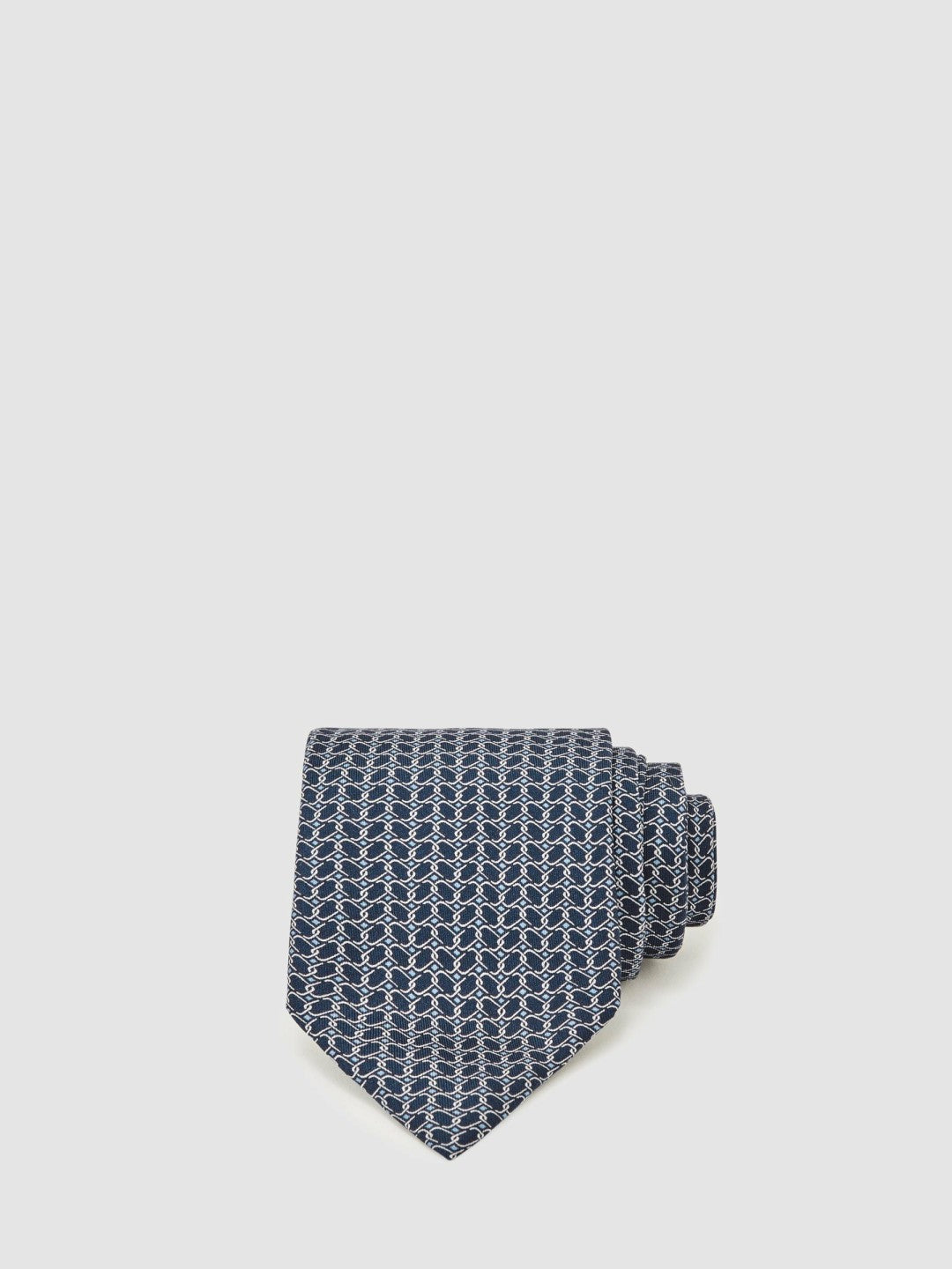 Silk Geometric-Chain Print Tie in Navy Men | Reiss