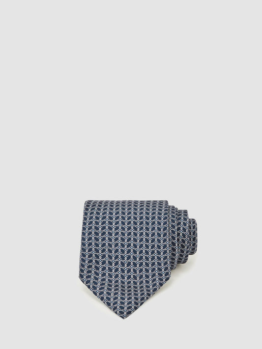 Silk Geometric-Chain Print Tie in Navy Men | Reiss