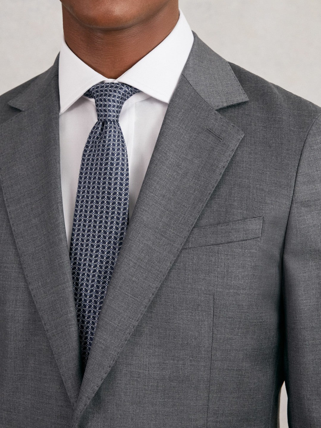 Silk Geometric-Chain Print Tie in Navy Men | Reiss