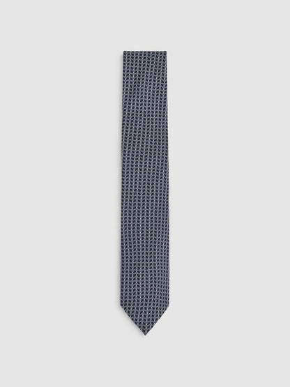 Silk Geometric-Chain Print Tie in Navy Men | Reiss