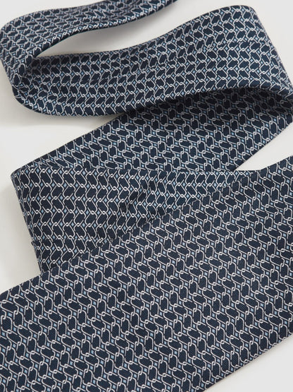 Silk Geometric-Chain Print Tie in Navy Men | Reiss
