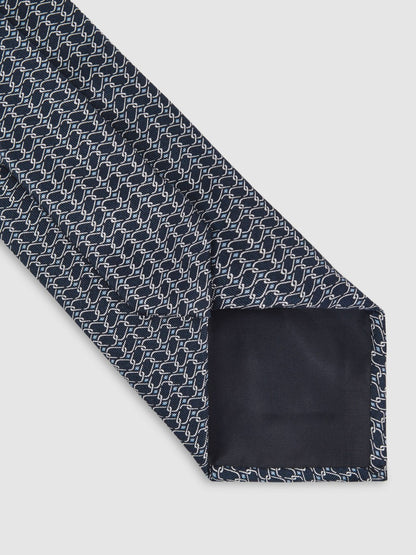 Silk Geometric-Chain Print Tie in Navy Men | Reiss