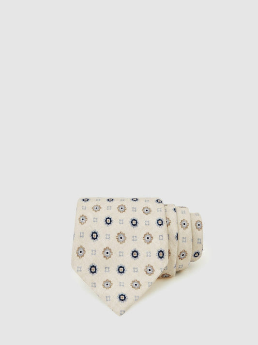Silk Floral-Medallion Tie in Ivory Men | Reiss