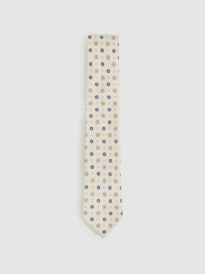 Silk Floral-Medallion Tie in Ivory Men | Reiss