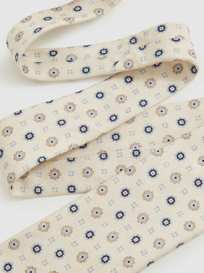 Silk Floral-Medallion Tie in Ivory Men | Reiss