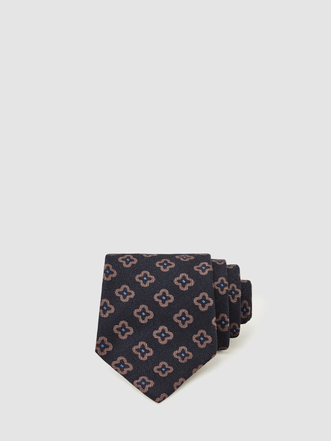 Silk-Wool Floral-Medallion Tie in Navy Men | Reiss